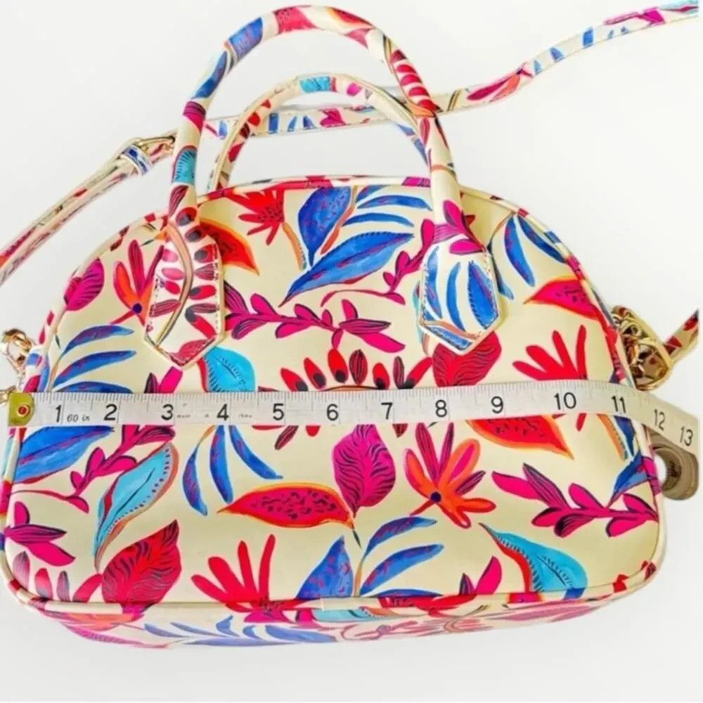 JustFab Tropical Botanical Satchel - Bright Floral Vegan Leather Crossbody